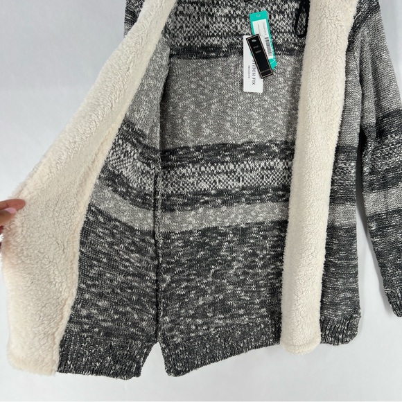 Lety & Me Dockerie Sherpa Trim Hooded Open Front Cardigan Gray‎ Womens Size S - Picture 8 of 13